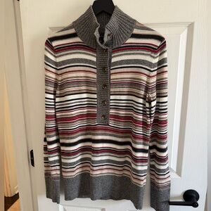 Eddie Bauer Gray and Red Striped Turtleneck Sweater